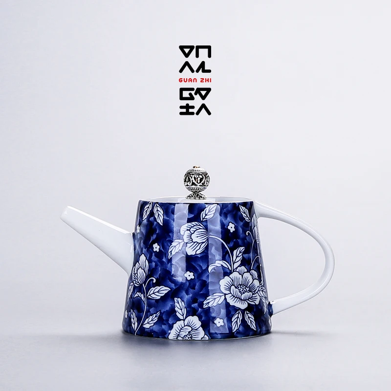 Jingdezhen blue and white porcelain kettle, kung fu tea set painted celadon tea making device retro filter household ceramic