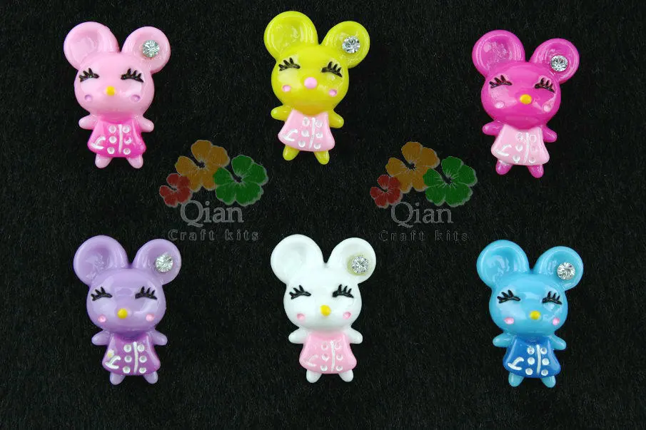 

200pcs mix colors cute mouse in dress w/ rhinestone Flat Back Resins Cabochons for diy Decoration 22mm minnie