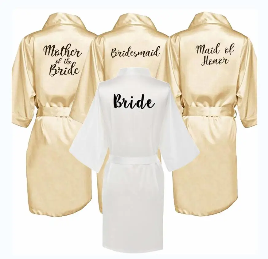 

champagne gold robe bride satin kimono robe women wedding sister of the bride printing bridesmaid bridal party robes