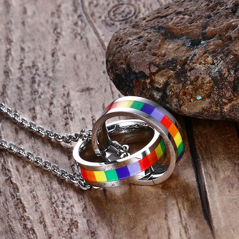 2019 LGBT Gay Pride Rainbow Stainless Steel Necklaces For Men Rainbow Pendant Stainless Steel  Necklace Men Jewelry Fashion