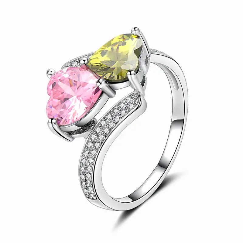 

Colorful Double Love Heart Ring For Women Cute Girl Love Gift Women Fashion Jewelry