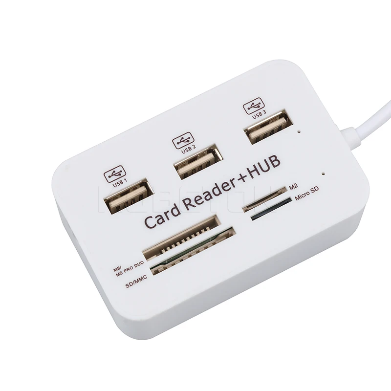 Kebidu-lector de tarjetas 2 en 1 multifunción, HUB USB 2,0, 3 puertos, compatible con Micro TF, SD, M2, MS, SDHC, MMC, lectura y escritura