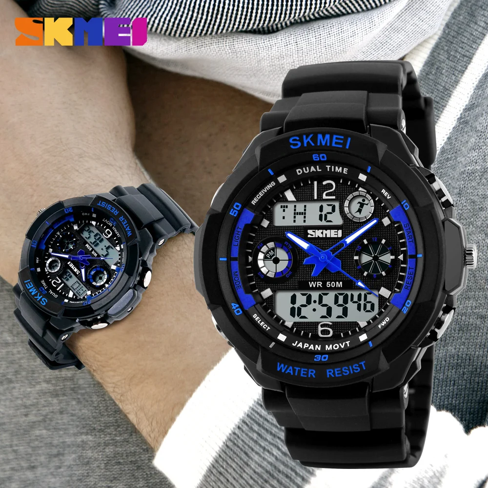 S-Shock Mens Military Watch For Men Sport Watch SKMEI Luxury Brand Analog Quartz And LED Digital Outdoor Waterproof Watches