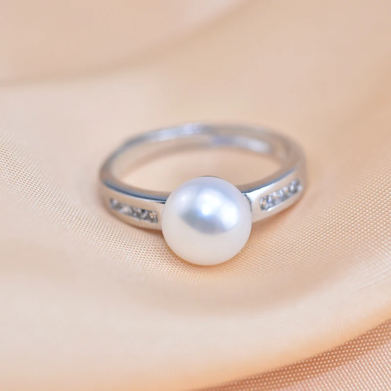 ZHBORUINI 2024 Fashion Pearl Ring 8-9mm AAAA Zircon Natural Freshwater Pearl Jewelry 925 Sterling Silver Rings For Women Gift