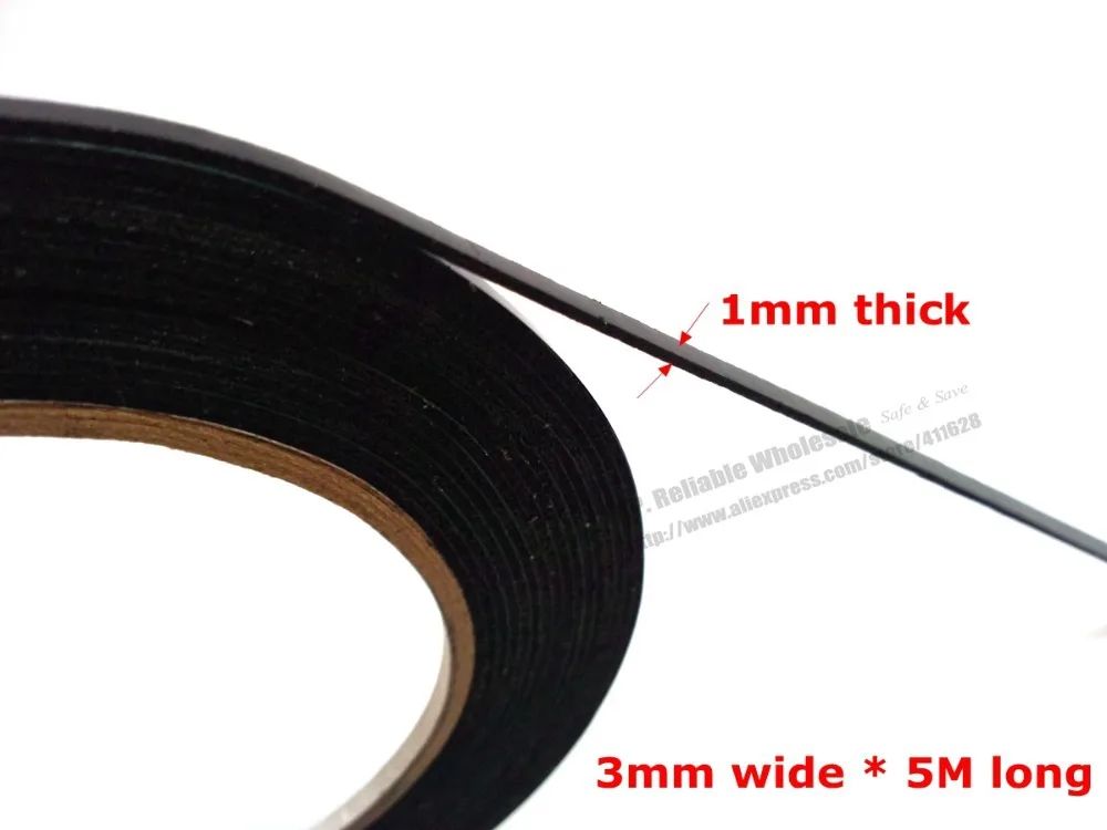 (1mm thick) 2mm~10mm*5M, Black Cellphone Dust Proof Sponge Foam Tape Double Sided Adhesive, for Phone Anti Dust Repair, Sealing