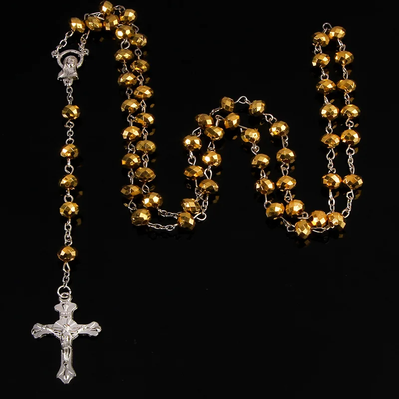 Catholic 6*8 Rosary Crystal Plastic Necklace with Premium Beads and Stylish Plastic Beads Cross Jewelry