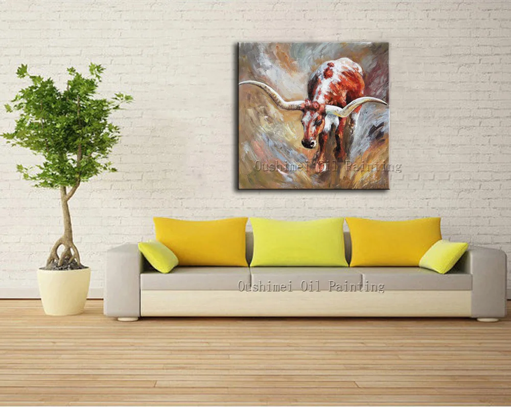 Superb Artist Hand-painted High Quality Modern Bull Animals Oil Painting Decorative Texas Longhorn OX Oil Painting For Decor