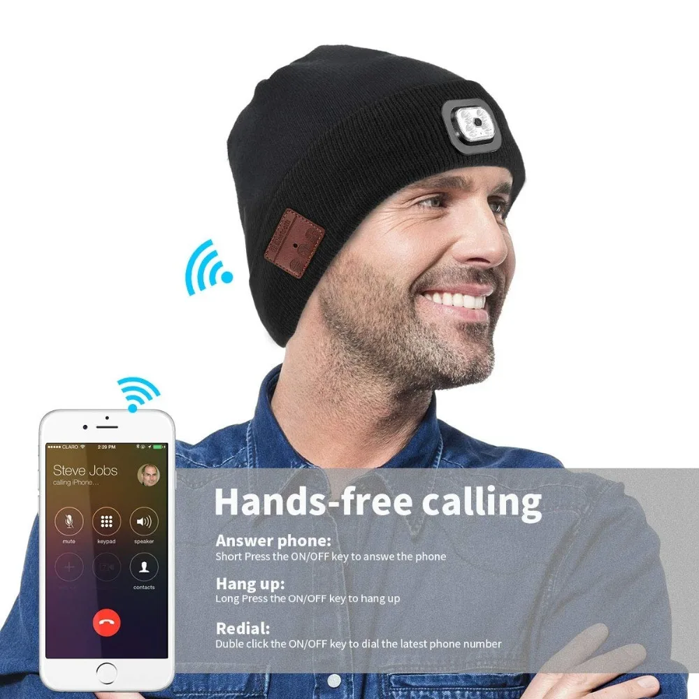 Anpress sem fio bluetooth gorro com farol led usb recarregável unisex boné musical para correr esqui caminhadas acampamento