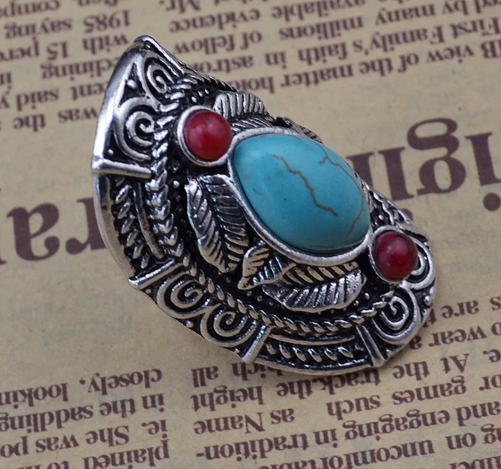 Boho Ethnic Tibet Turquoise Rings For Women Men Retro Silver Color Adjustable Carved Gypsy Tribal Pakistan Afghan Indian Jewelry