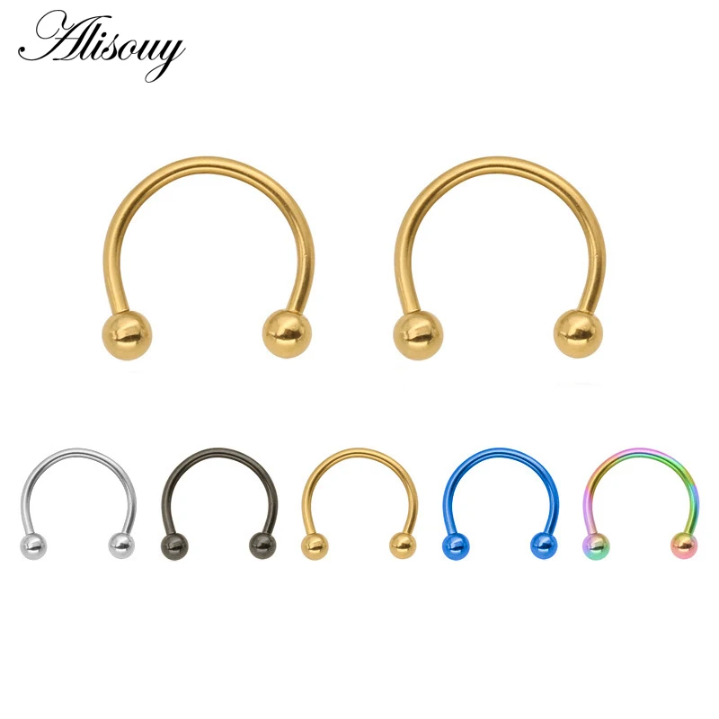 Alisouy 1PC 16G Nose Septum Ring Lip Nipple Eyebrow Lobe Rings Hoop Horseshoe Ear Piercings for Women Men Steel Body Jewelry