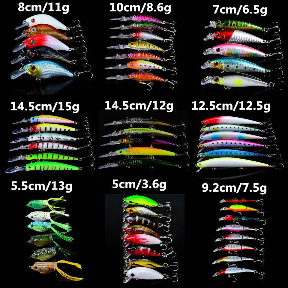 

LINGYUE 56pcs/lot set Mixed Minnow Lure Crank bait and Soft Frog Fishing Tackle 56 Different Colors Wobblers Fishing Tackle