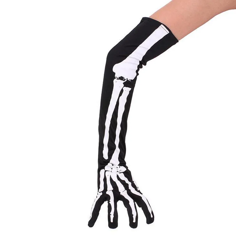 

Female Long Thin Milk silk Skull Bones Gloves Women Halloween Party Cosplay Props Punk Gothic Performance Glove Sleeve G77