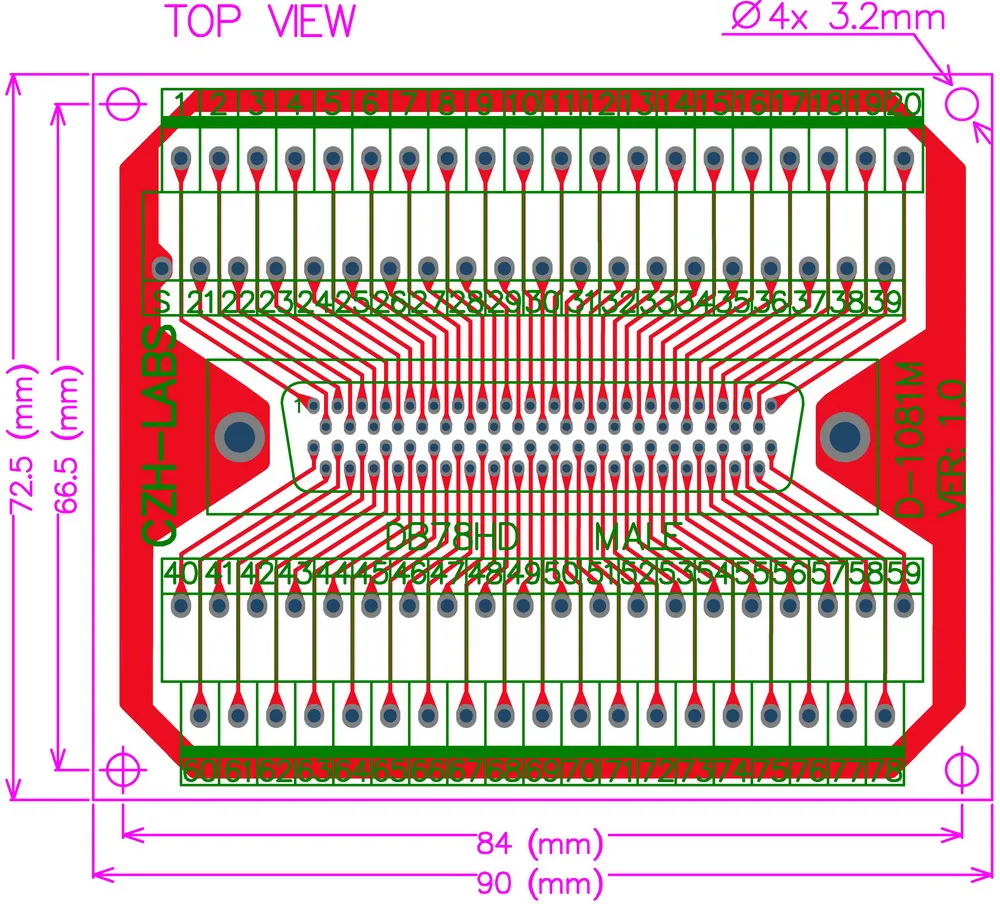 D-SUB DB78HD Male Header Breakout Board, Terminal Block, DSUB DB78 Connector.