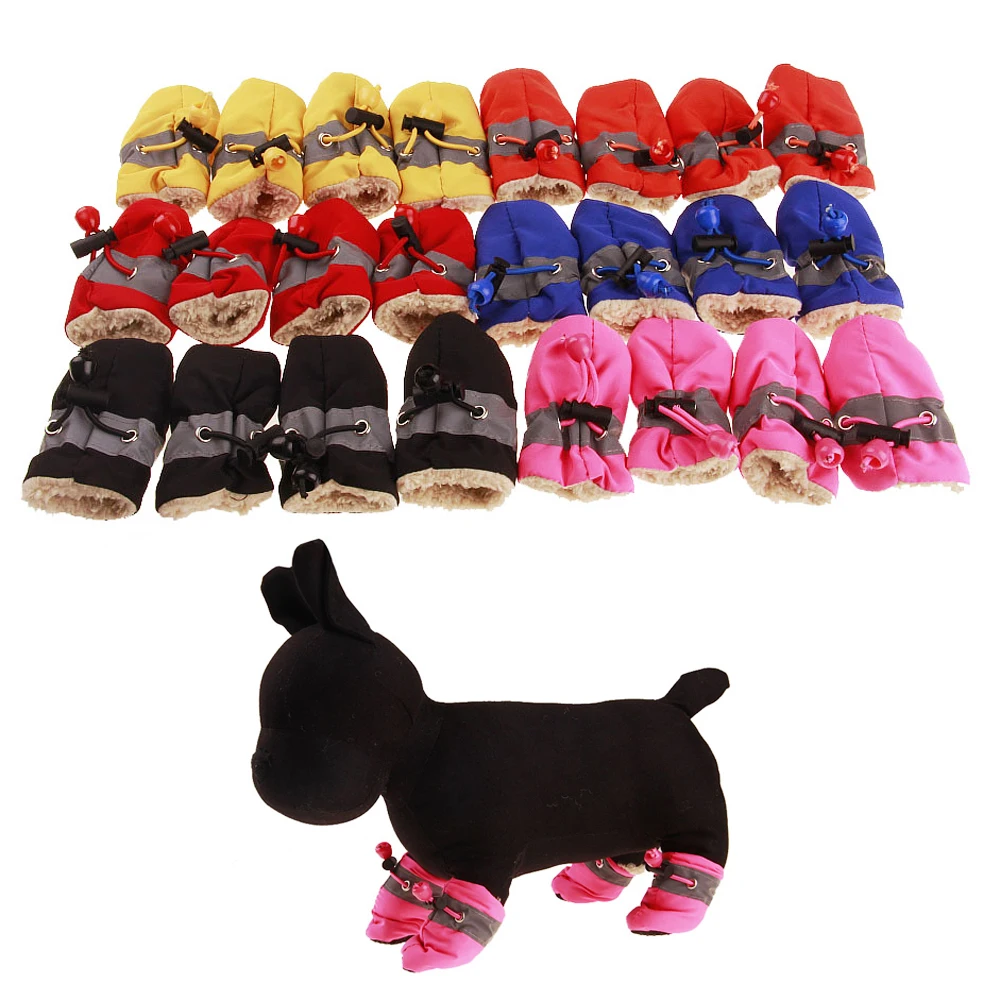 4pcs/set Winter Reflective Thick Warm Pet Shoes Dogs Snow Boots Anti-slip Shoes for Small Dogs Cats Chihuahua Yorkie