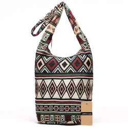 Annmouler New Women Shoulder Bag Woven Fabric Messenger Bag Aztec Hippie Bag  Capacity Crossbody Bag Female Bohemian Hobo