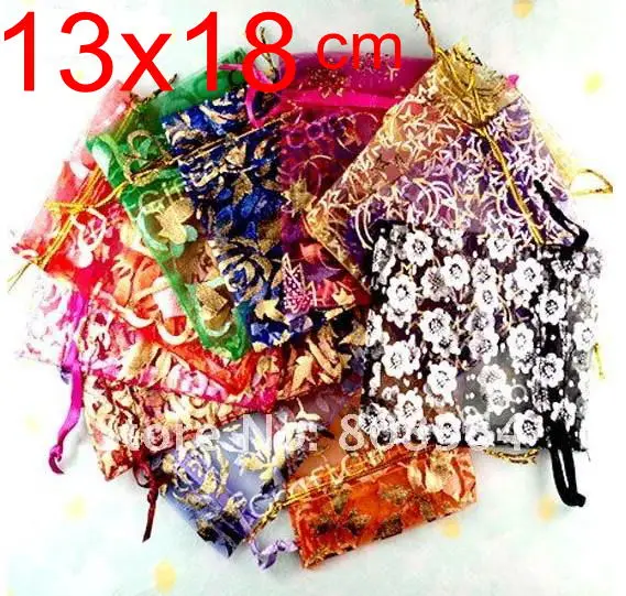 Omh Großhandel 10 stücke 15 Farbmischung Liebe Herz Rose Blumen Weihnachten Hochzeit Voile Organza Taschen Schmuck Verpackung Geschenk Geschenk BZ08-21