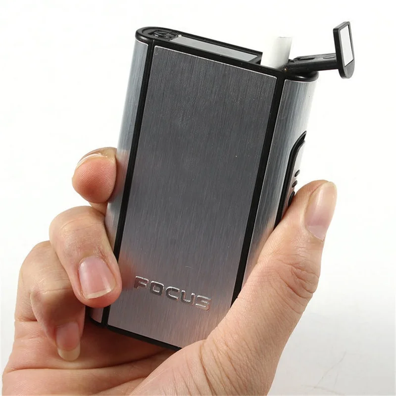 FOCUS Aluminum Pocket Cigarette Case Automatic Ejection Silver Cigarete Box Holder 8pcs Cigarettes Gadgets for Men Smoker