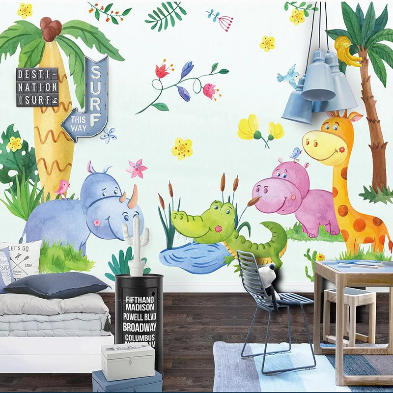 Decorative Wallpaper Cute Cartoon Watercolor Children Room Bedroom Wall With Decorative Painting Background Wall