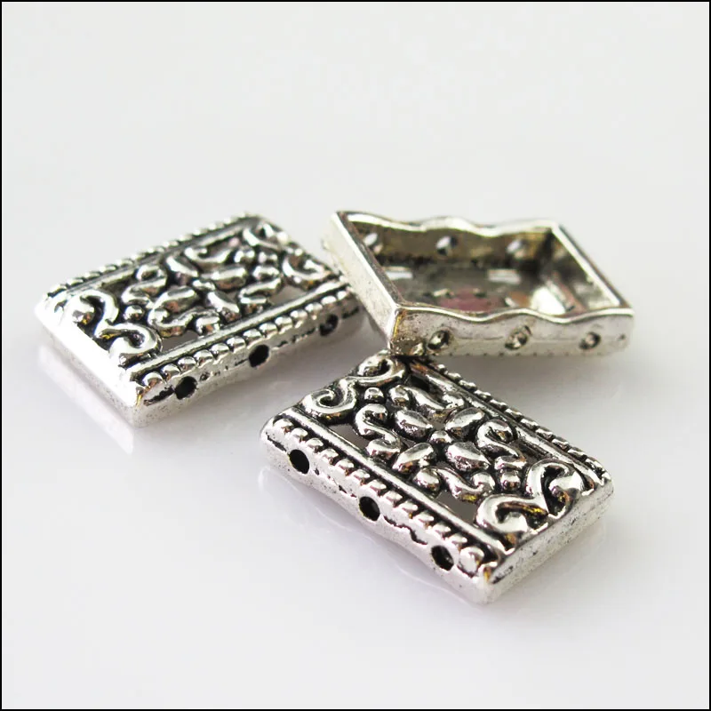 15Pcs Tibetan Silver 2-2 Holes Flower Spacer Bar Beads Charms Connectors 12x17.5mm