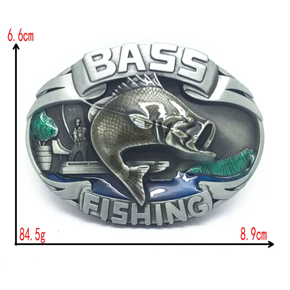 BASS fish west jeans belt wild outdoor fish leather belt buckle suitable for 3.8CM belt