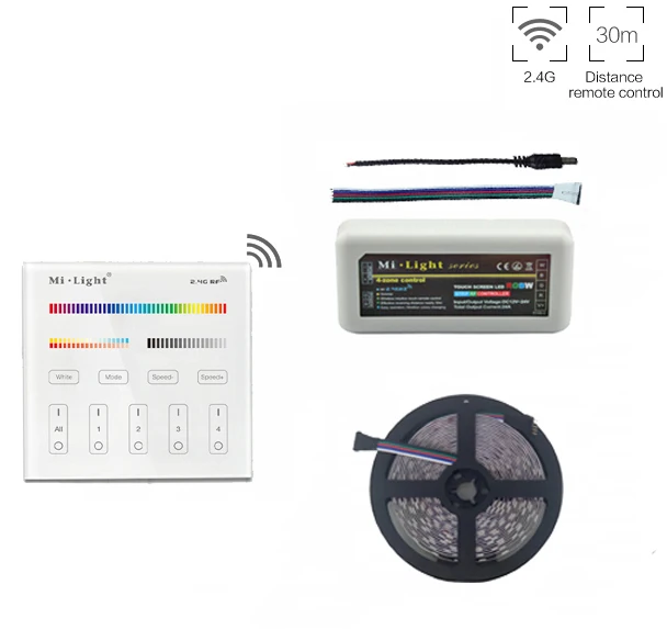 5m/10m/15m/20m 5050 RGBW RGBWW Led Strip Light DC12V+Mi.ight 2.4G RGBW Led Controller+B4 Wall Mount Led Panel Remote