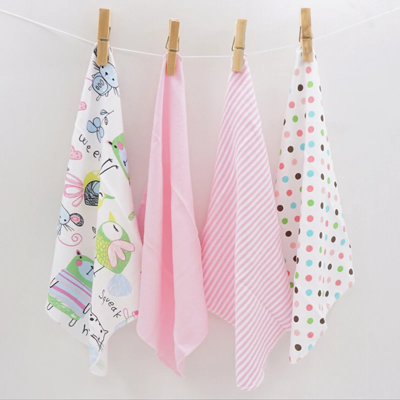 Free Shipping Baby Small Square Feeding Napkin Soft Cotton Cloth Hand-Painted Pattern  Multi-Purpose Wipe Sweat Square 4pcs 28CM