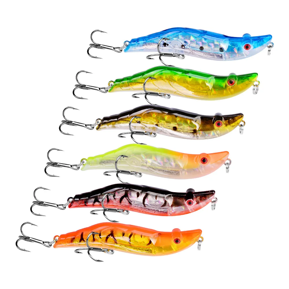 30Pcs/lot Shrimp Fishing Lure Minnow Bait 80mm 15g Luminous Squid Jigs Lures Bass Hard Bait Crankbaits Pesca Jerkbait