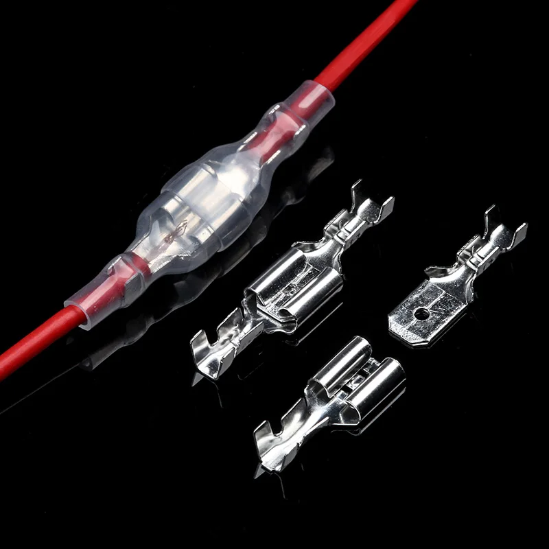 200Pcs 2.8/4.8/6.3mm Wire Connectors Terminals Kit Crimp Female/Male Spade Terminals  With Transparent Insulating Sleeves