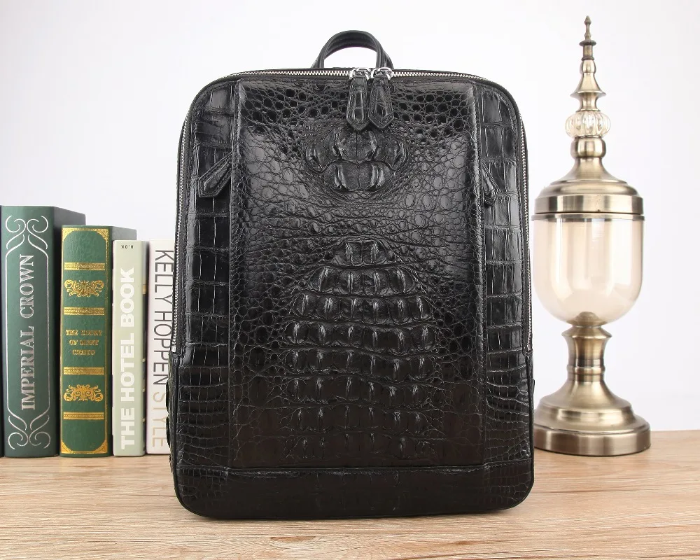 100% luxury solid genuine real crocodile leather back skin black color backpack daily leisure fashion bag with cow skin lining