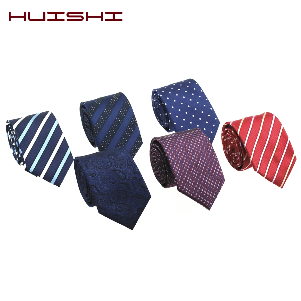 

HUISHI 7cm Mens Ties Gift New Blue Fashion Dot Necktie Jacquard Slim Tie Business Red Purple Black Stripe Check Tie For Men Gift