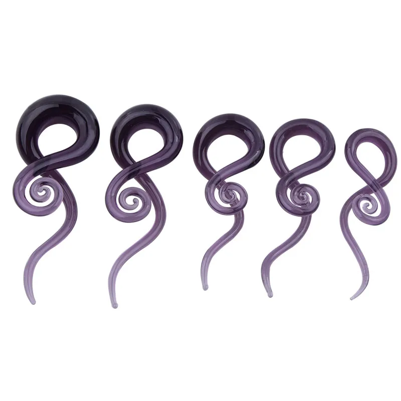 A Pair Purple Pyrex Glass Ear Spiral Taper Piercing Twist Tunnel Plugs Expander Jewelry Ear Gauges Weights Hanger 5mm-12mm