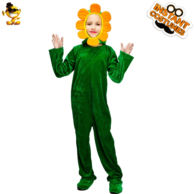 DSPLAY Child Sunflower Jumpsuit Kids Food Cosplay Sunflower Costumes  Halloween Party