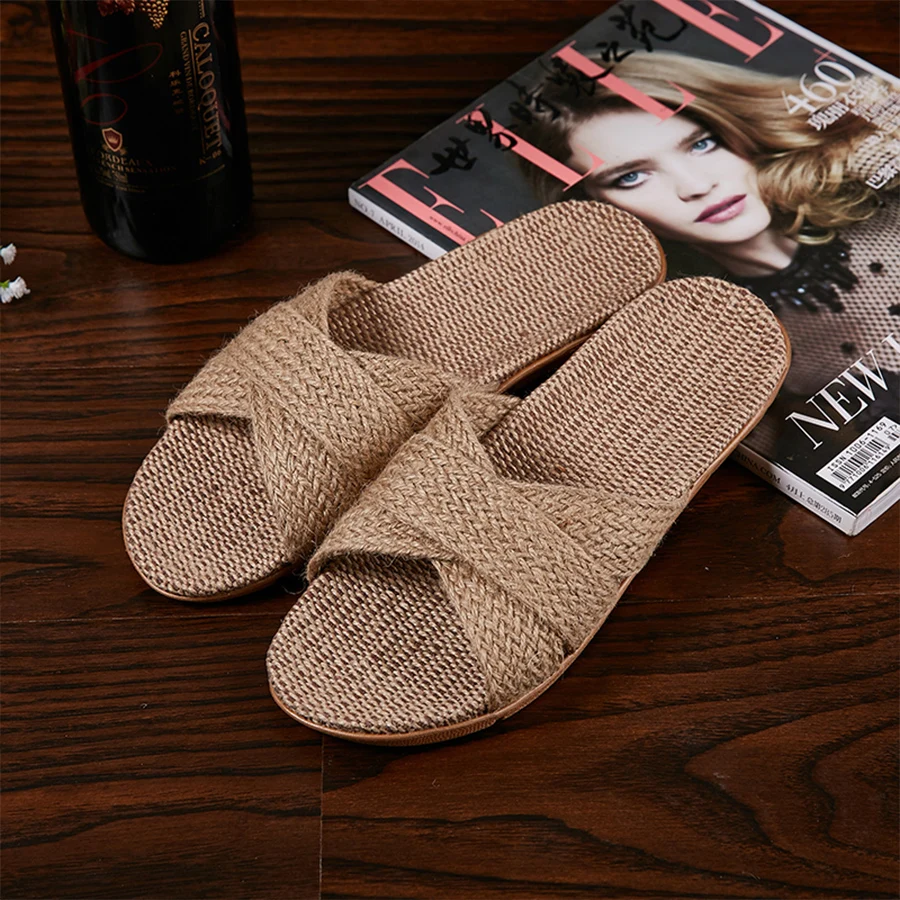 LCIZRONG Summer 21 Colors Flax Home Slippers Men 35-45 Size Beach Floor Comfortable Flat Slippers Unisex Bedroom Flip Flops