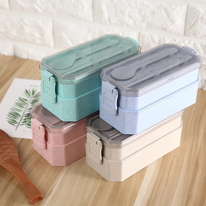 TUUTH Cute Lunch Box Double Layer Bento Box Microwave Heating Kids Snack Box Portable Dinne Food Picnic Food Container Box