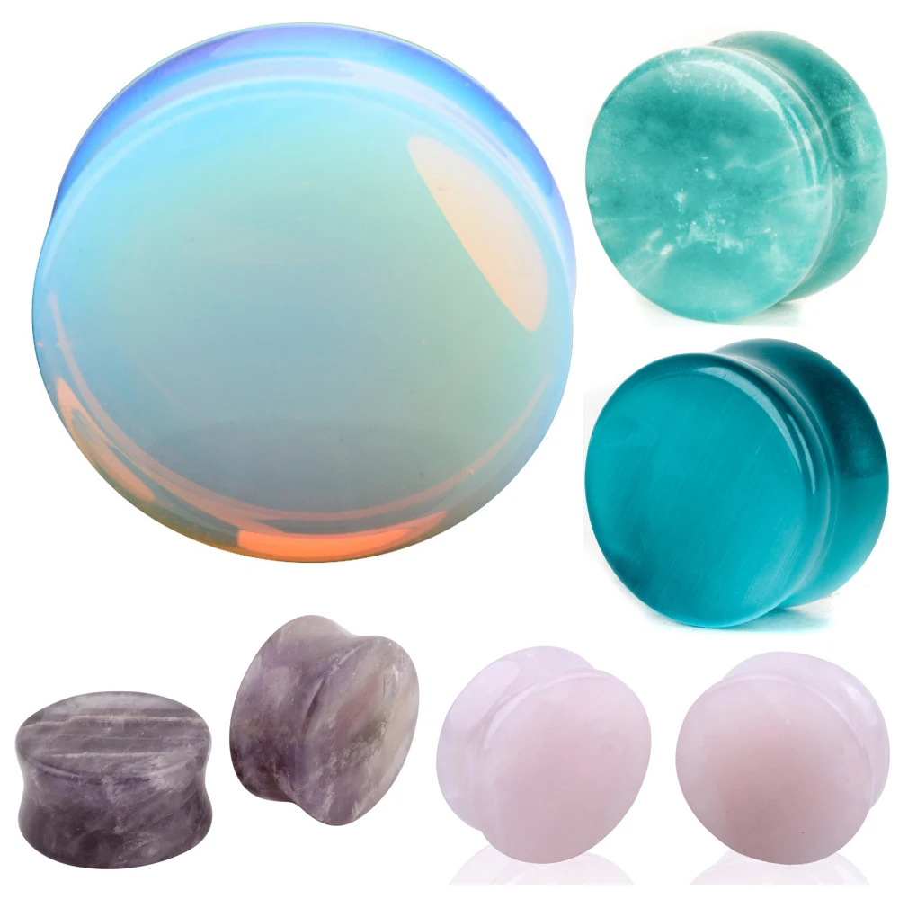 Ear Expander Ear Piercing 1 Pair of Opalite Stone Ear Plugs Tunnels Gauges Expander Body Piercing Jewelry