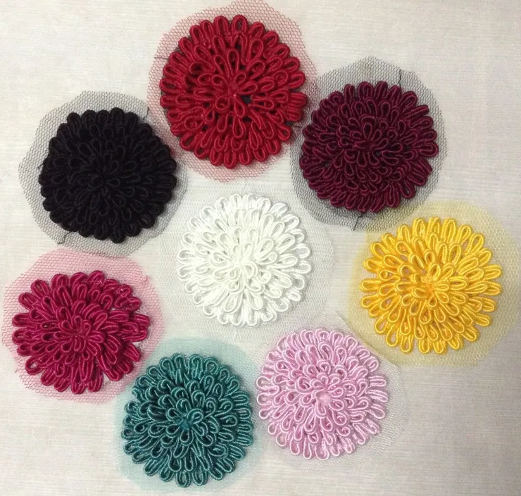 FREE SHIPPING 6cm diameter fashion sew-on flower patches, big thread flower petals, colorful flower appliques, XERY13768