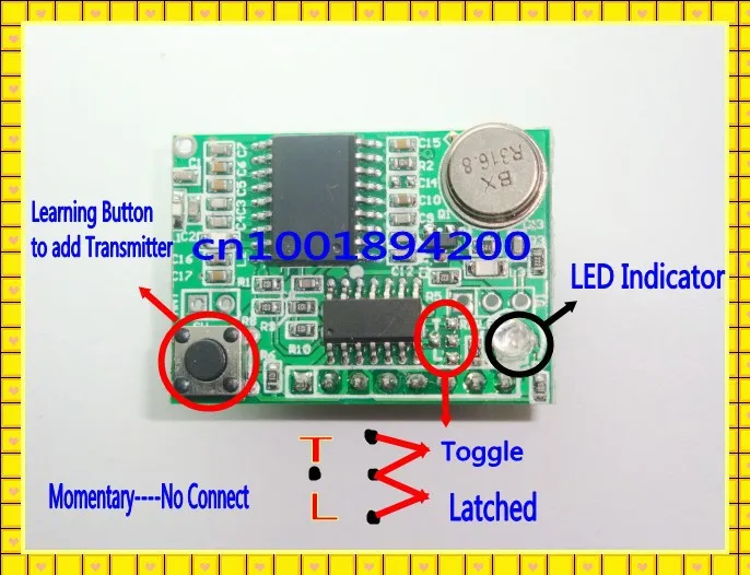 RF Rolling Code Decoding Receiver Module + 2 Transmitters  DC 5V 4CH TTL Output Learning Momentary Toggle Latched RX TX 315/433