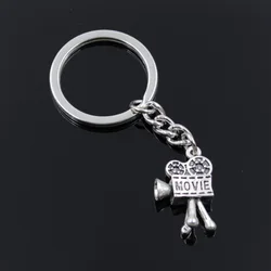 New Fashion Men 30mm Keychain DIY Metal Holder Chain Vintage Movie Camera Projector 25x17mm Silver Color Pendant Gift