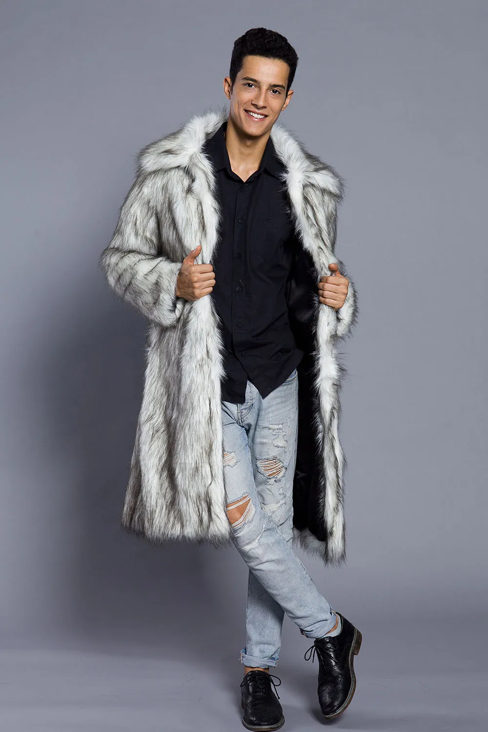 2019 Mens Fox Fur Long Coats Winter Outwear Thick Coat Men Casual Parka Jackets Leather Warm Overcoats Recoon Fur Brand Clothing