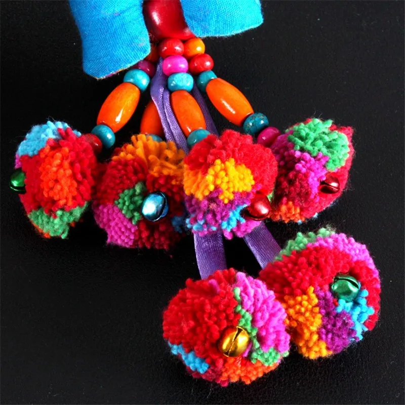 Glamorous Thailand Horse Crafts Southeast Asia My Pony Rainbow Pompom Keychain Charm Bag Pendant ethnic Wool Balls Hanging Decor