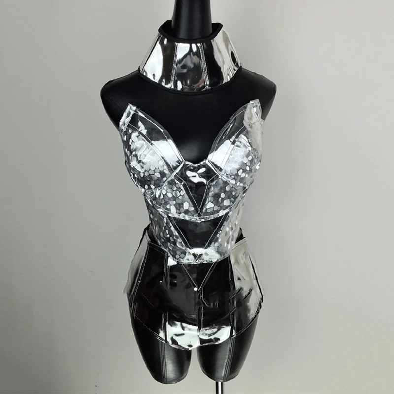 Jazz Dance Costumes Silver Sequin Costume Pole Dance Clothing Dj Ds Gogo Singer Nightclub Stage Outfits Dancewear Women DNV10295