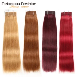 Rebecca Double Drawn Haar 113G Remy Braziliaanse Silky Straight Weave Human Hair Bundels Ombre Rood Bruin Blond Zwart Kleuren 1 Pc