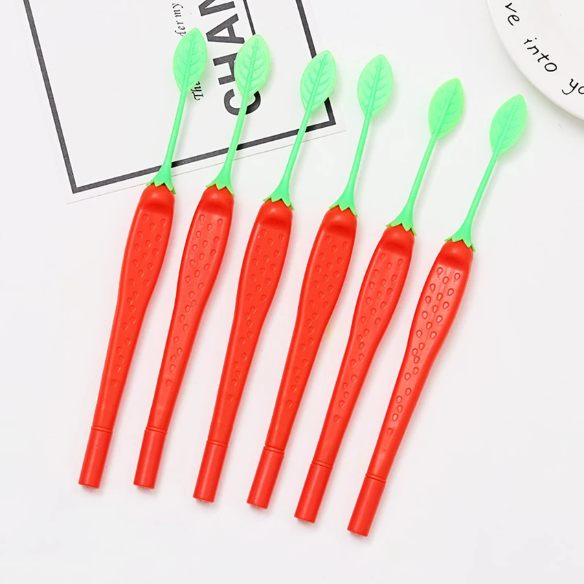 1PC 0.28MM black Ink Gel Pen Kawaii Green School Supplies Office Stationary Strawberry Shape Kawaii Pens Gel-ink Pens