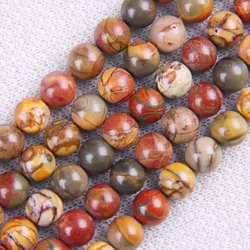 8MM Picasso Jasper Stone Round Loose Beads 15.5 Inch Jewelry For Woman Gift Making A103