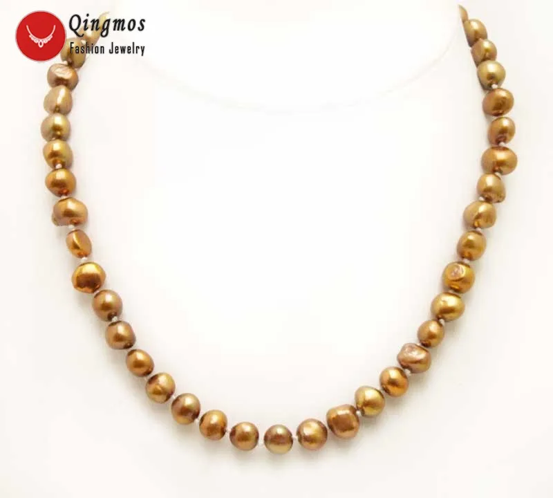 

Qingmos Brown Natural Freshwater Pearl Chokers Necklace for Women with 8-9mm Baroque Pearl 17'' Necklace Fine Jewelry-nec6270