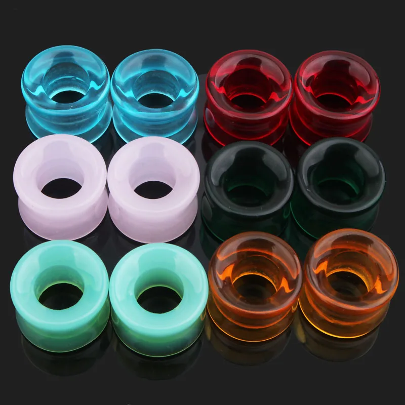 New 2Pcs/lot Glass Ear Plugs and Tunnels Flesh Tunnels Piercings Flesh Ear Tunnels Gauges Ear Expander Body Jewelry Piercings