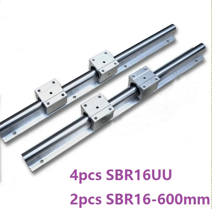 2pcs SBR16 16mm -L 600mm support rail linear guide + 4pcs SBR16UU linear blocks beairng for CNC router parts linear rail