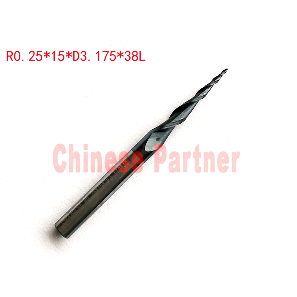 1pc R0.25/R0.5/R0.75/R1 1/8" 3.175mm shank HRC55 solid carbide  Tapered Ball Nose End Mills milling cutter wood Engraving tools