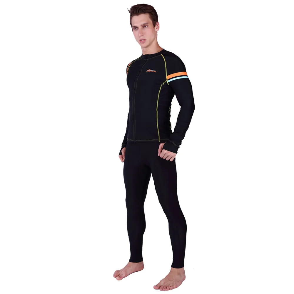 

SABOLAY Men Zipper Cardigan Elasticity Swimsuit Rash Guard Long Sleeves Beach Surfing Tops Scuba UV Snorkel Diving Rashguards