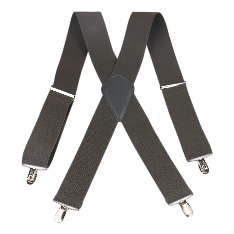 High Quality Pure Color 5cm Wide  X-Shape Braces Men\'s Suspenders Men Braces 4 Clip Elastic Male Suspenders